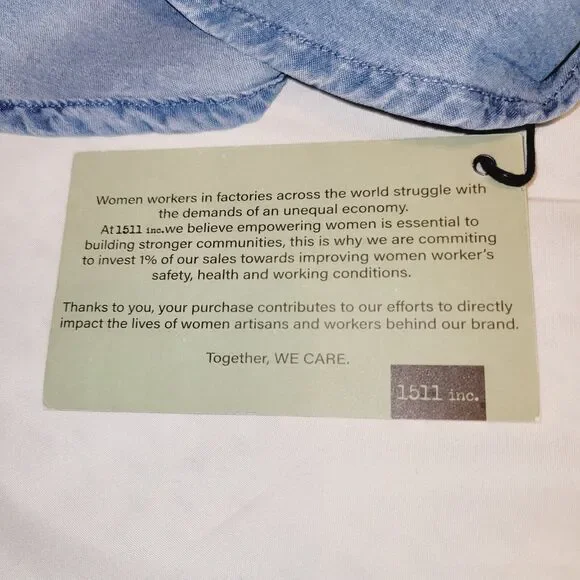 1511 Inc Top Woman XLarge Blue Chambray Fitted Tie Sleeve V-Neck Casual Boho Y2K - Picture 7 of 14